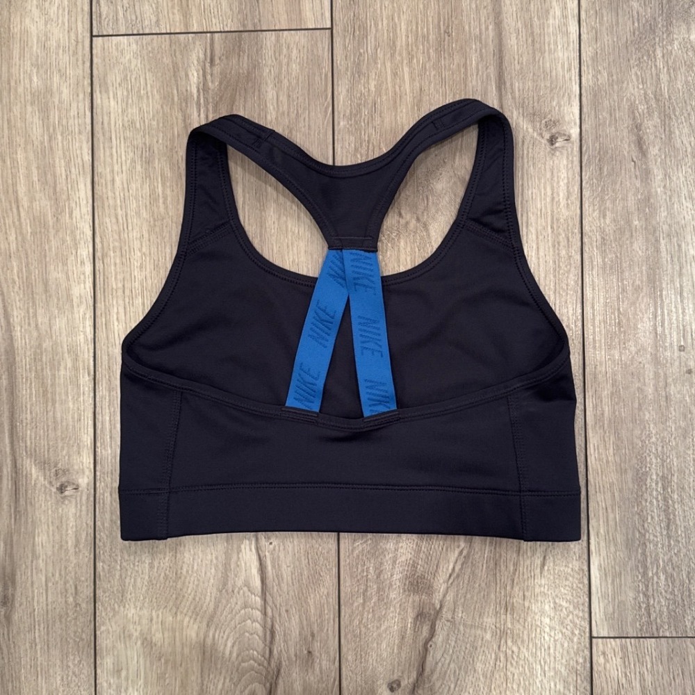 Nike Dri Fit Sports Bra Navy Blue‎ Just Do It Racerback Medium - Picture 2 of 4